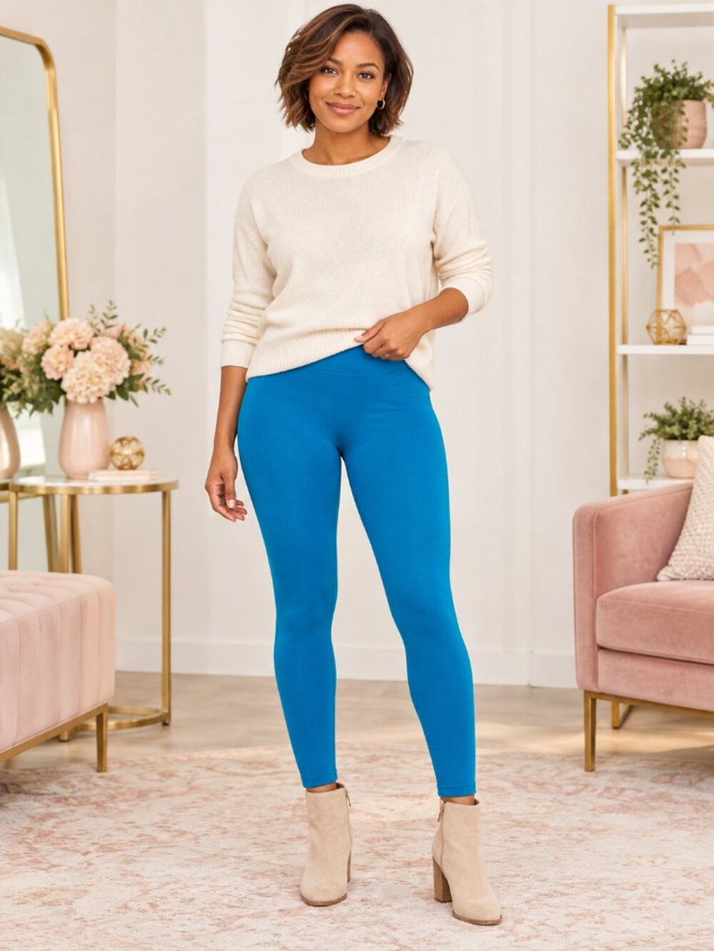 MOPAS Teal Blue Seamless Fleece-Lined Leggings Free Size